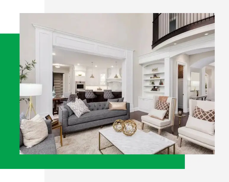 Modern living room with elegant furniture setting.